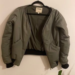 L’AGENCE khaki green cropped off the shoulder bomber jacket